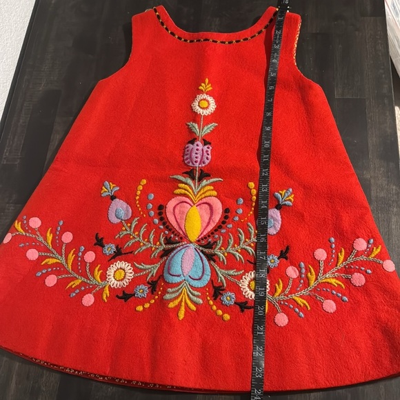 Vintage Hungarian Embroidered Jumper Dress Button Shoulder Felted Wool - Picture 8 of 8